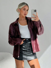 Oversized red leather jacket